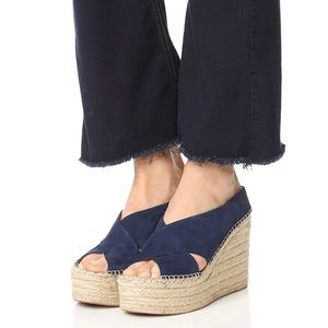 Sigerson Morrison Atifah Espadrille Wedge Sandals Navy Blue Suede Size 8
